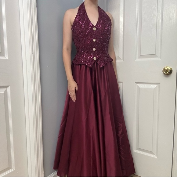 Vintage Formal Dress Prom Vest Whimsigoth Sequin Maroon Halter 90s Extra Small - Picture 9 of 9